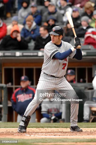 Joe Mauer of the Minnesota Twins bats during a game against the Chicago White Sox at U.S. Cellular Field on April 7, 2007 in Chicago, Illinois.