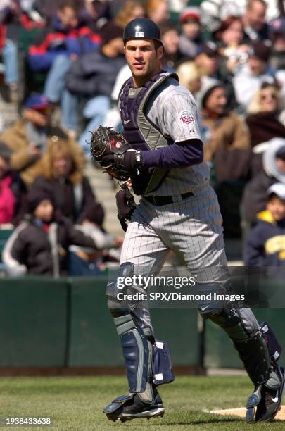 Joe Mauer of the Minnesota Twins runs off the field during a game against the Chicago White Sox at U.S. Cellular Field on April 8, 2007 in Chicago,...