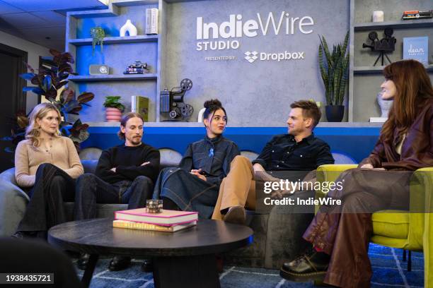 Meghann Fahy, Edmund Donovan, Melissa Barrera, Tommy Dewey and Kayla Foster at the IndieWire Sundance Studio, Presented by Dropbox held on January...