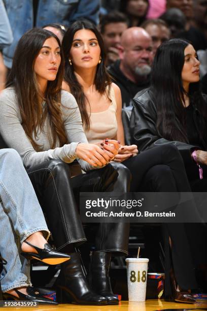 Kendall Jenner and Sarah Staudinger attend a basketball game between the Oklahoma City Thunder and Los Angeles Lakers on January 15, 2024 at...