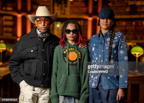 Pharrell Williams, Rocket Williams and Helen Lasichanh at Kenzo Men's Fall 2024 as part of Paris Men's Fashion Week held at Bibliothèque Nationale on...