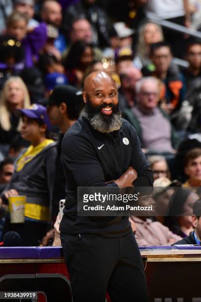 Head Coach Jacque Vaughn of the Brooklyn Nets look on during the game on January 19, 2024 at Crypto.Com Arena in Los Angeles, California. NOTE TO...