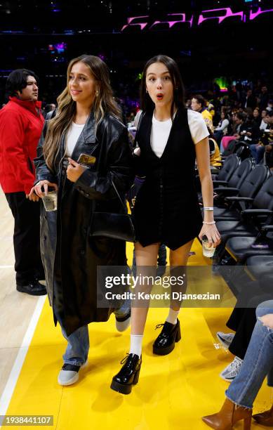 Olivia Rodrigo at and Tate McRae attend the basketball game between the Los Angeles Lakers and Brooklyn Nets Crypto.com Arena on January 19, 2024 in...