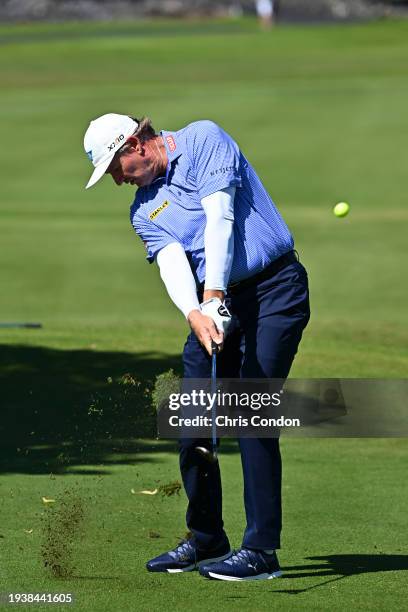 Ernie Els of South Africa plays his second shot on the first hole during the second round of the PGA TOUR Champions Mitsubishi Electric Championship...