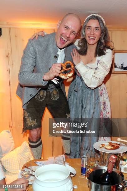 Oli. P and Pauline Petszokat during the 31st Weißwurstparty at Hotel Stanglwirt on January 19, 2024 in Going near Kitzbuehel, Austria.