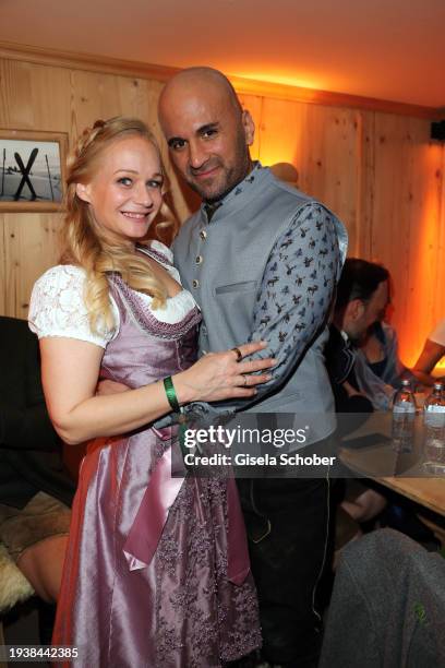 Melanie Binder and Eric Papilaya during the 31st Weißwurstparty at Hotel Stanglwirt on January 19, 2024 in Going near Kitzbuehel, Austria.