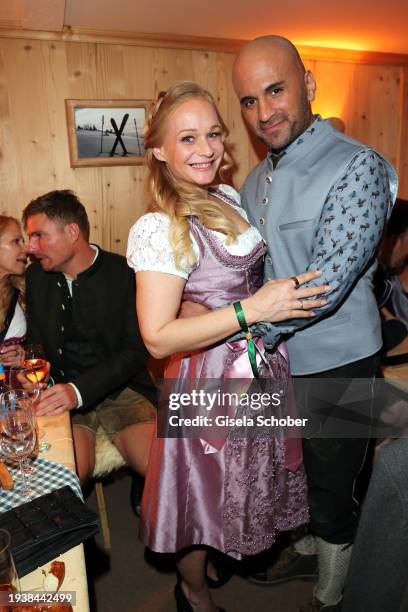 Melanie Binder and Eric Papilaya during the 31st Weißwurstparty at Hotel Stanglwirt on January 19, 2024 in Going near Kitzbuehel, Austria.