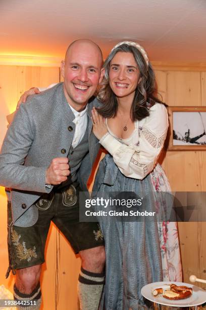 Oli. P and Pauline Petszokat during the 31st Weißwurstparty at Hotel Stanglwirt on January 19, 2024 in Going near Kitzbuehel, Austria.