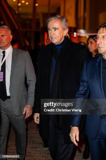 Bernard Arnault is seen outside Louis Vuitton during the Menswear Fall/Winter 2024/2025 as part of Paris Fashion Week on January 16, 2024 in Paris,...