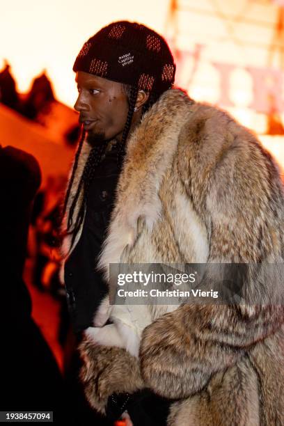 Playboi Carti is seen outside Louis Vuitton during the Menswear Fall/Winter 2024/2025 as part of Paris Fashion Week on January 16, 2024 in Paris,...