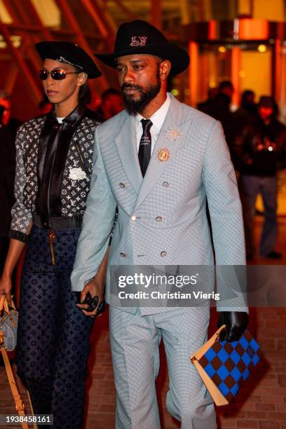 Lakeith Stanfield & Kasmere Trice seen outside Louis Vuitton during the Menswear Fall/Winter 2024/2025 as part of Paris Fashion Week on January 16,...