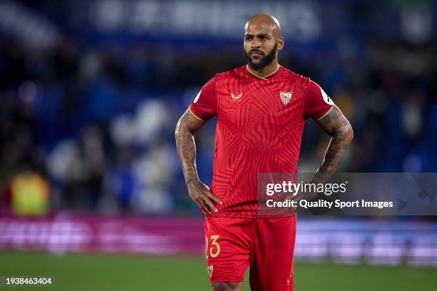 Marcao of Sevilla FC looks on after the Copa del Rey match between Getafe CF and Sevilla FC at Coliseum Alfonso Perez on January 16, 2024 in Getafe,...