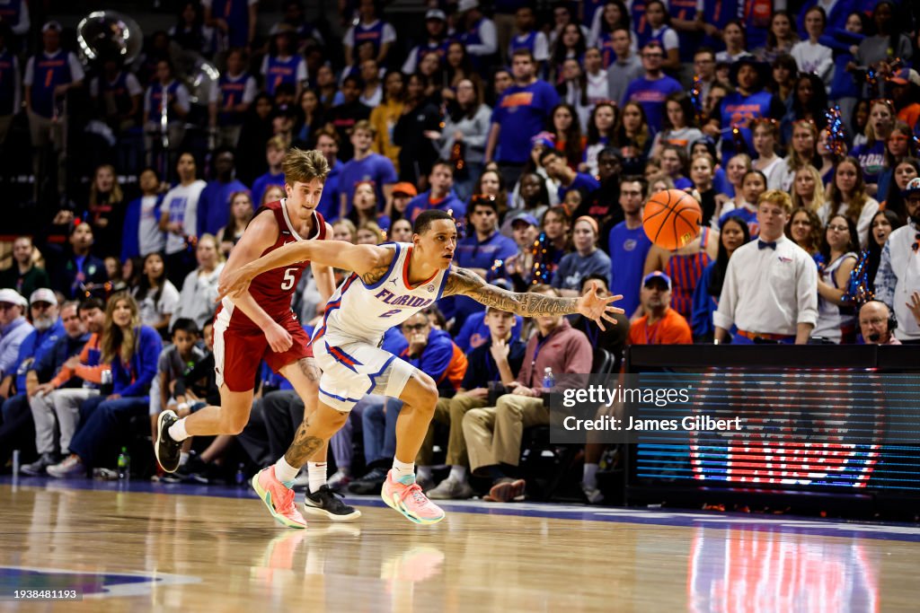 Florida Versus Riley Riley Kugel of the Florida Gators dribbles the ball during the second ...