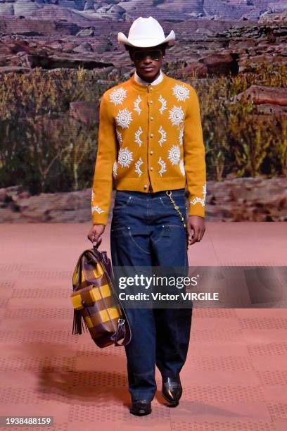 Model walks the runway during the Louis Vuitton Ready to Wear Fall/Winter 2024-2025 fashion show as part of the Paris Men Fashion Week on January 16,...