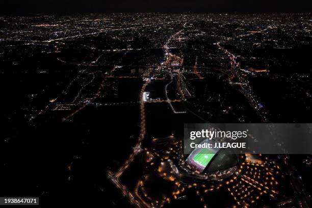 In this aerial image, the stadium is seen prior to the J.League Championship Final second leg match between Urawa Red Diamonds and Kashima Antlers at...
