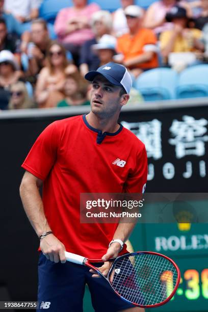 Tommy Paul of the USA is in action during his round three singles match against Miomir Kecmanovic of Serbia on day seven of the 2024 Australian Open...