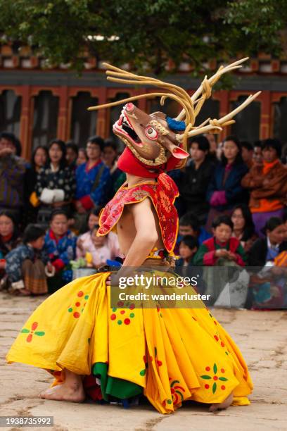 bhutan domkhar festival - bhutan monks stock pictures, royalty-free photos & images