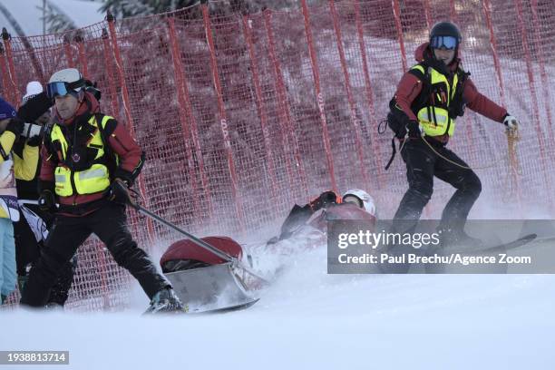 Petra Vlhova of Team Slovakia crashes out during the Audi FIS Alpine Ski World Cup Women's Giant Slalom on January 20, 2024 in Jasna Slovakia.