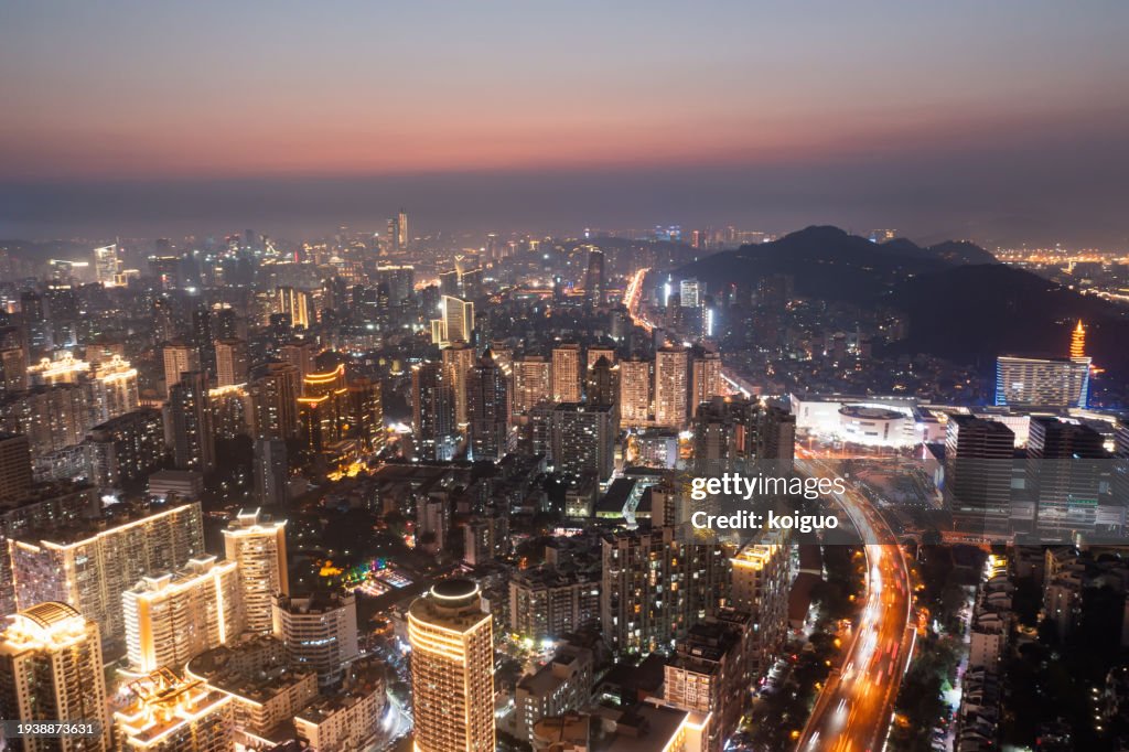 Xiamen city skyline at dusk
