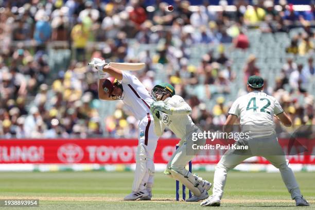 Joshua Da Silva of the West Indies plays the ball of his hip during the Mens Test match series between Australia and West Indies at Adelaide Oval on...