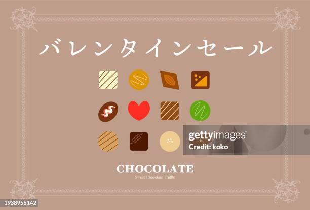 valentinstag. ausverkauf. schokoladentrüffel, schokoladenpralinen. - pralinen stock-grafiken, -clipart, -cartoons und -symbole