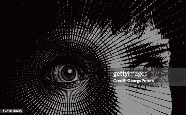 female eyes with worried expression - face scan stock illustrations