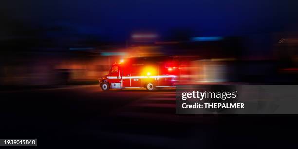 motion blur speeding ambulance usa - ambulance lights stock pictures, royalty-free photos & images