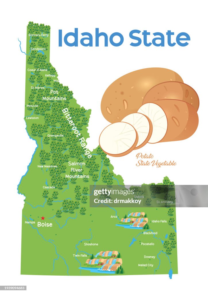 Idaho State Map and Raw Potato