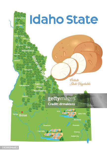 idaho state map and raw potato - portulaca stock illustrations