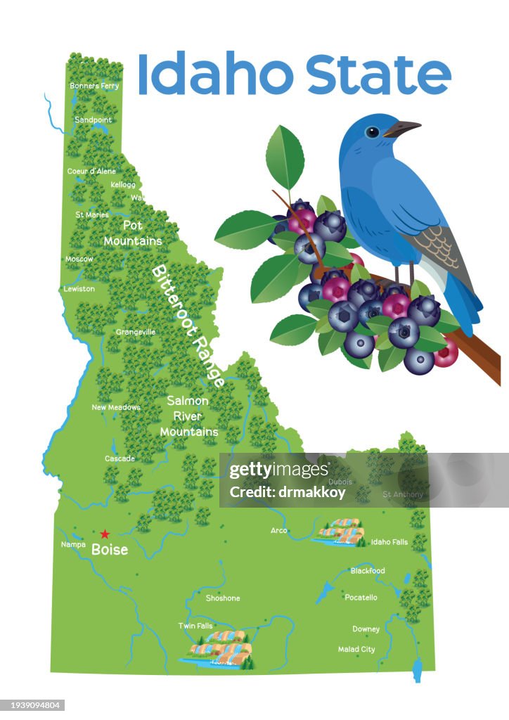 Idaho State Map and Bluebird