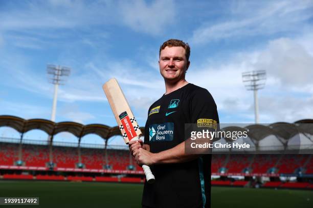 Max Bryant of the Heat poses during a BBL Media Opportunity at Heritage Bank Stadium on January 17, 2024 in Gold Coast, Australia.