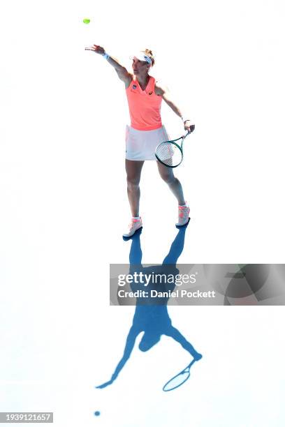 Beatriz Haddad Maia of Brazil serves in their round two singles match against Alina Korneeva during the 2024 Australian Open at Melbourne Park on...