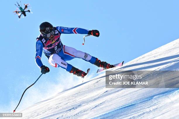 France's Cyprien Sarrazin competes during the first run of the Men's Downhill event of FIS Alpine Skiing World Cup in Kitzbuehel, Austria on January...