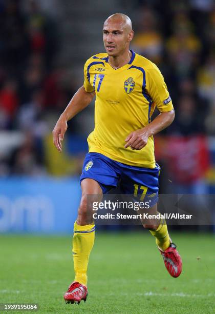 June 18: Henrik Larsson of Sweden running during the UEFA Euro 2008 Group D match between Russia and Sweden at Tivoli Neu on June 18, 2008 in...