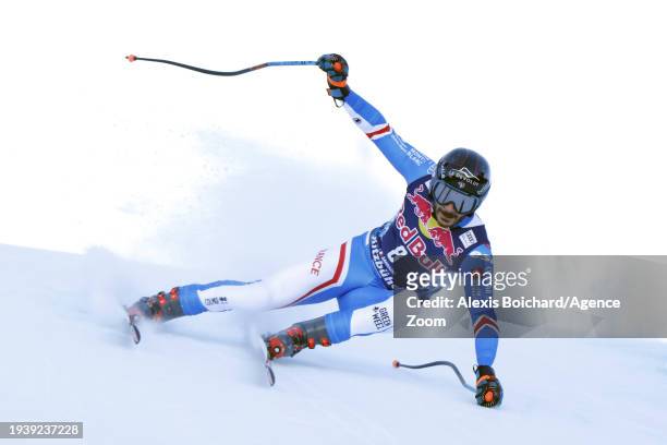 Cyprien Sarrazin of Team France in action during the Audi FIS Alpine Ski World Cup Men's Downhill on January 20, 2024 in Kitzbuehel, Austria.