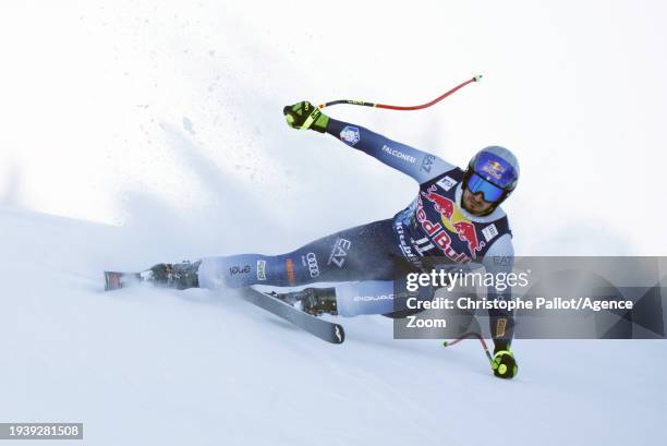 Dominik Paris of Team Italy in action during the Audi FIS Alpine Ski World Cup Men's Downhill on January 20, 2024 in Kitzbuehel, Austria.