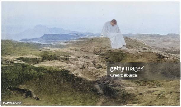 stockillustraties, clipart, cartoons en iconen met antique photo of paintings: alone - veleiding