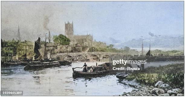 antique photo of paintings: worcester - worcester town stock illustrations