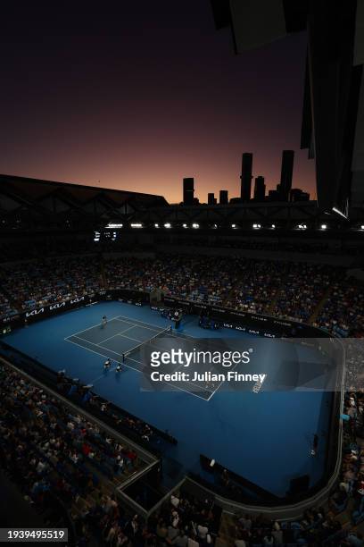 General view of Margaret Court Arena in the round two singles match between Jordan Thompson of Australia and Stefanos Tsitsipas of Greece during the...