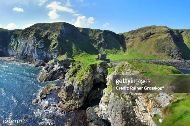 ballycastle, co. antrim, northern ireland - april 2023: kinbane castle near ballycastle - ballycastle stock pictures, royalty-free photos & images