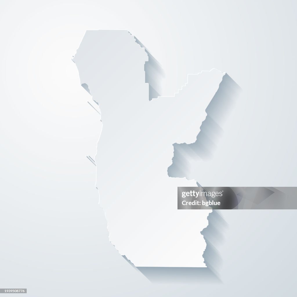 Curry County, Oregon. Map with paper cut effect on blank background
