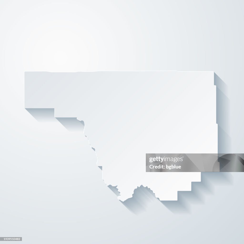 Park County, Wyoming. Map with paper cut effect on blank background