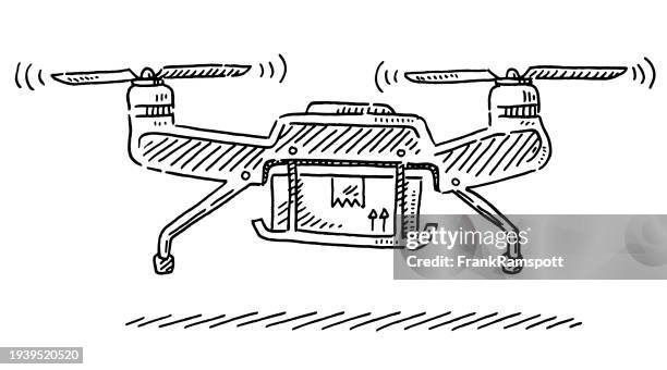 drone parcel delivery drawing - propeller stock illustrations