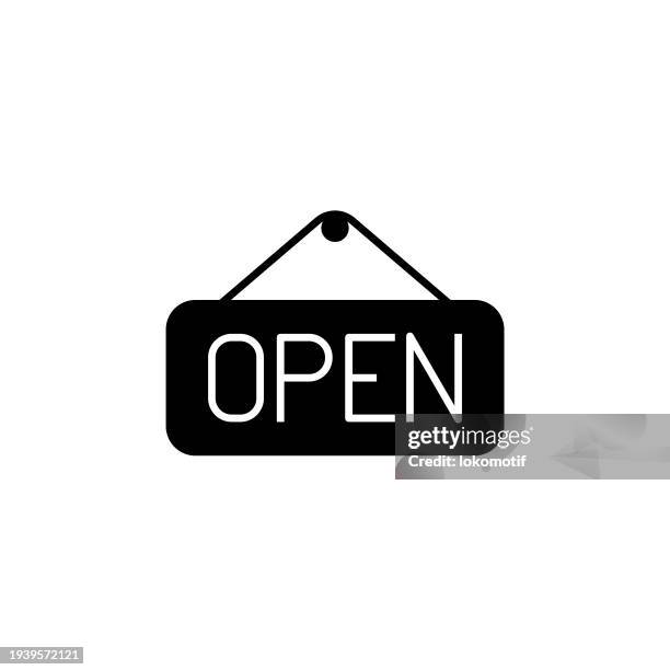 open sign solid icon. this flat icon is suitable for infographics, web designs, mobile apps, ui, ux, and gui design. - opening hours sign stock illustrations