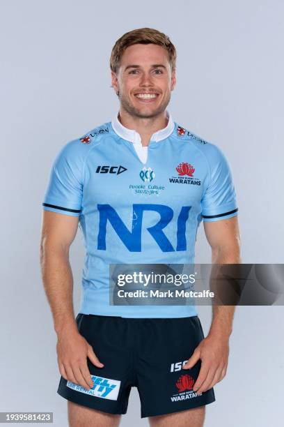 William Harrison poses during a New South Wales Waratahs 2024 Super Rugby Headshots Session on January 16, 2024 in Sydney, Australia.