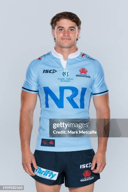 Teddy Wilson poses during a New South Wales Waratahs 2024 Super Rugby Headshots Session on January 16, 2024 in Sydney, Australia.