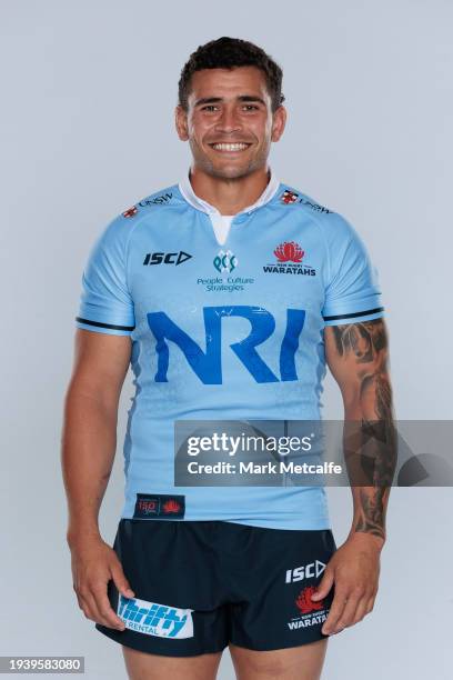 Izaia Perese poses during a New South Wales Waratahs 2024 Super Rugby Headshots Session on January 16, 2024 in Sydney, Australia.