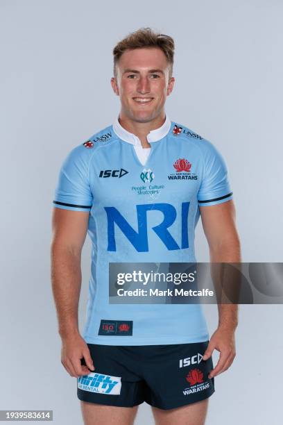 Jack Bowen posesduring a New South Wales Waratahs 2024 Super Rugby Headshots Session on January 16, 2024 in Sydney, Australia.