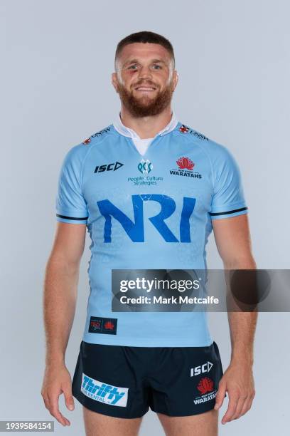 Lachlan Swinton poses during a New South Wales Waratahs 2024 Super Rugby Headshots Session on January 16, 2024 in Sydney, Australia.