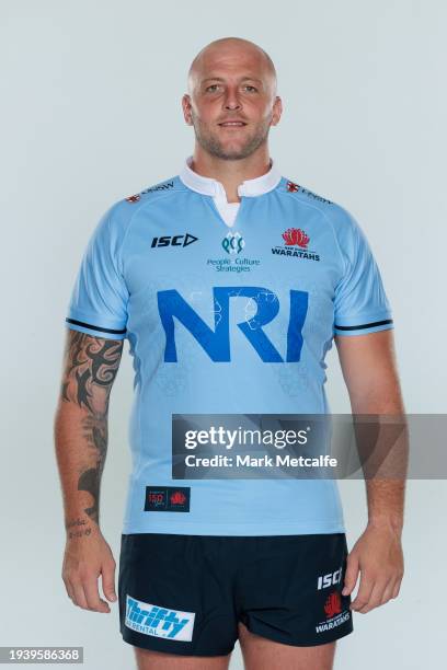 Hayden Thompson-Stringer poses during a New South Wales Waratahs 2024 Super Rugby Headshots Session on January 16, 2024 in Sydney, Australia.